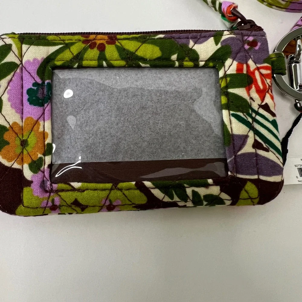 Womens Vera Bradley Zip ID Lanyard Evening Garden Pattern NWT Purple‎ Cream